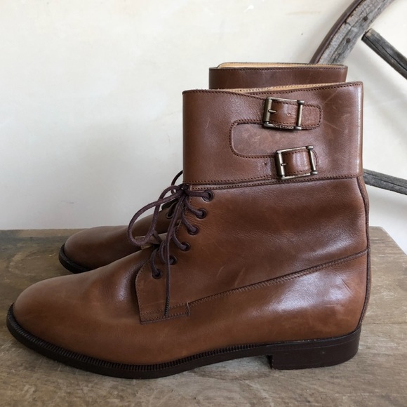 RALPH LAUREN Lt Brown Leather Doughboy Lace-Up Buckle Ankle Boots 10B Italy RARE - Picture 11 of 12
